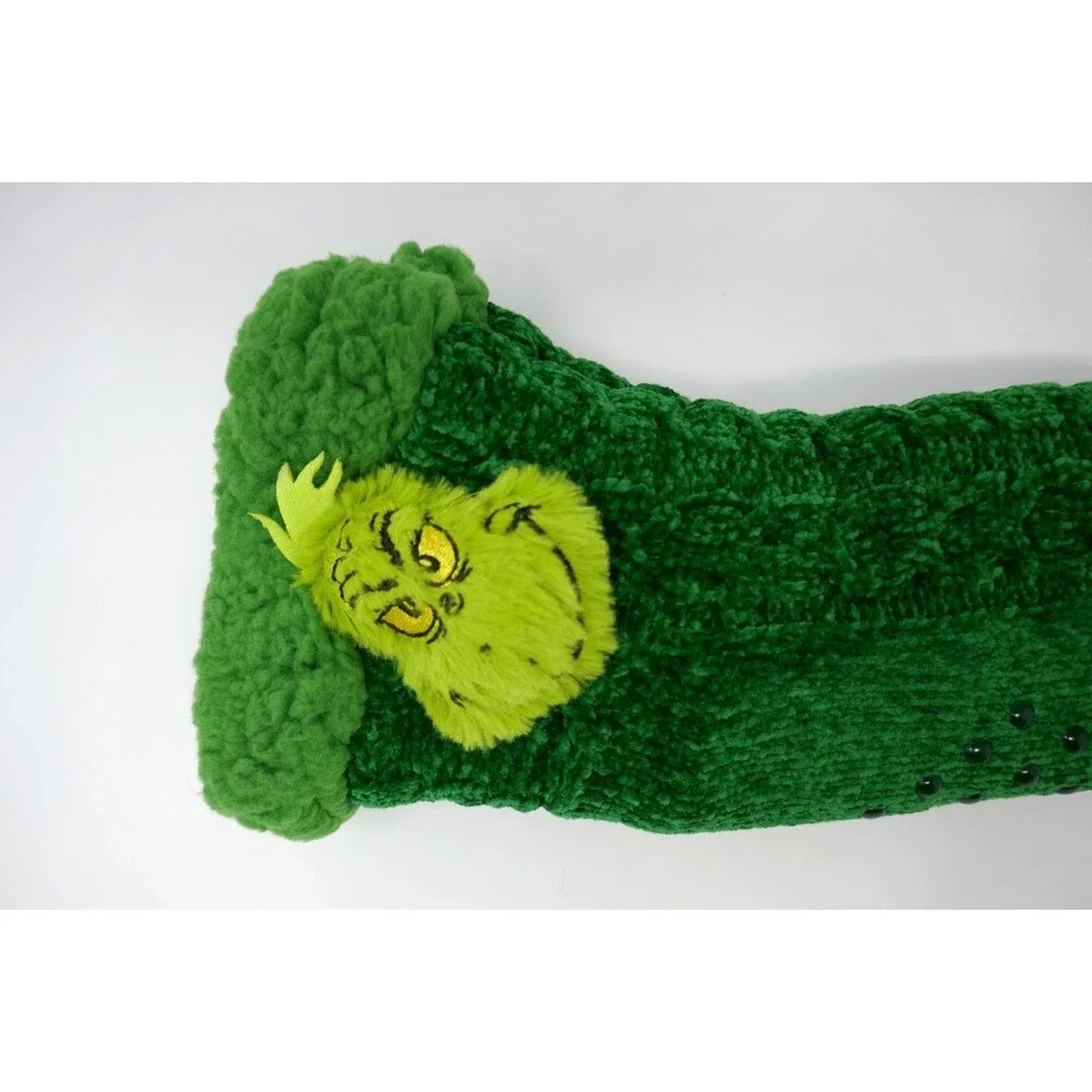 Bioworld Dr Seuss The Grinch Slipper Socks 3D Green Fuzzy Non-Slip Size 5-10 NEW